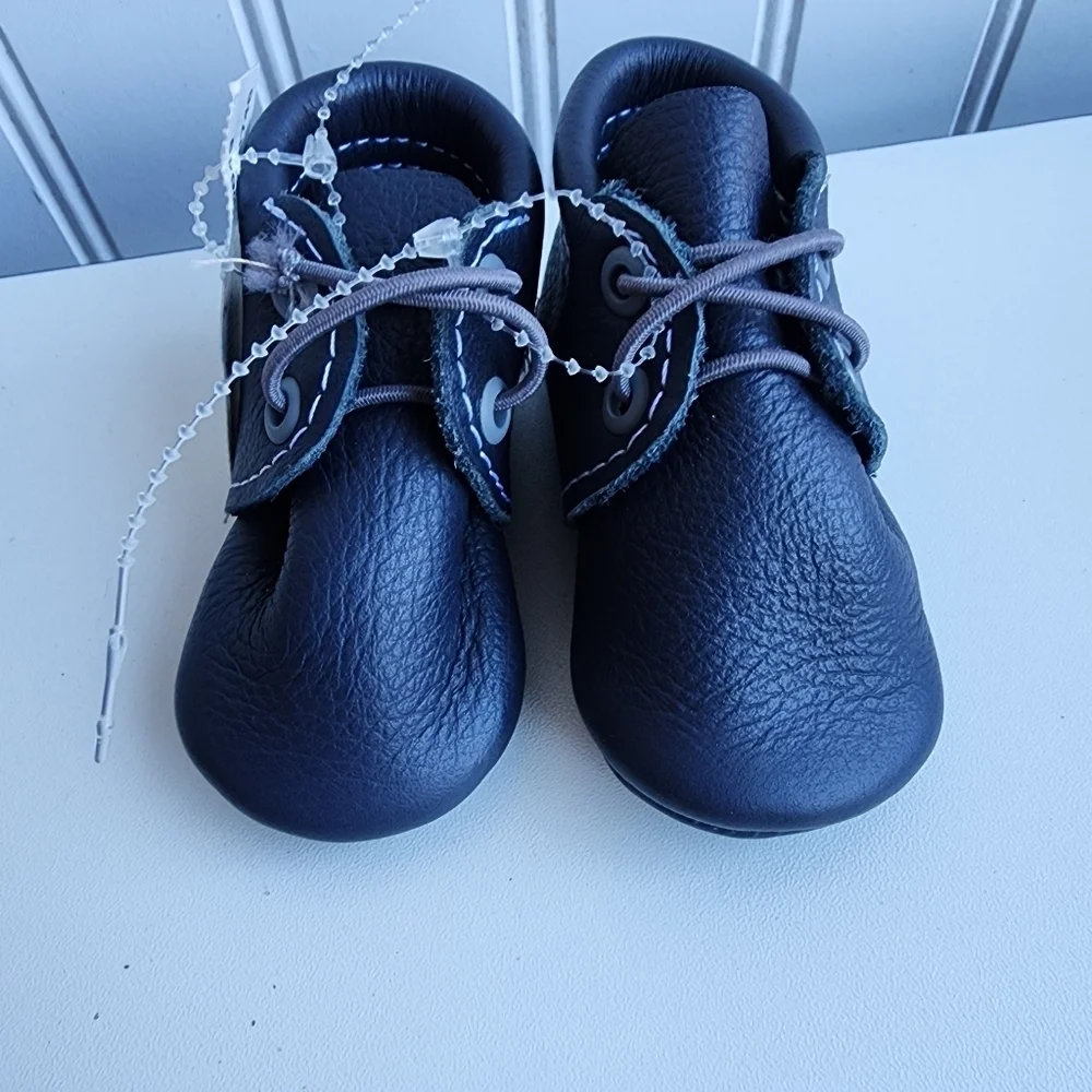 Coral Pear Genuine Premium Leather Classic Infant Moccasin Baby Navy Blue Sz 1